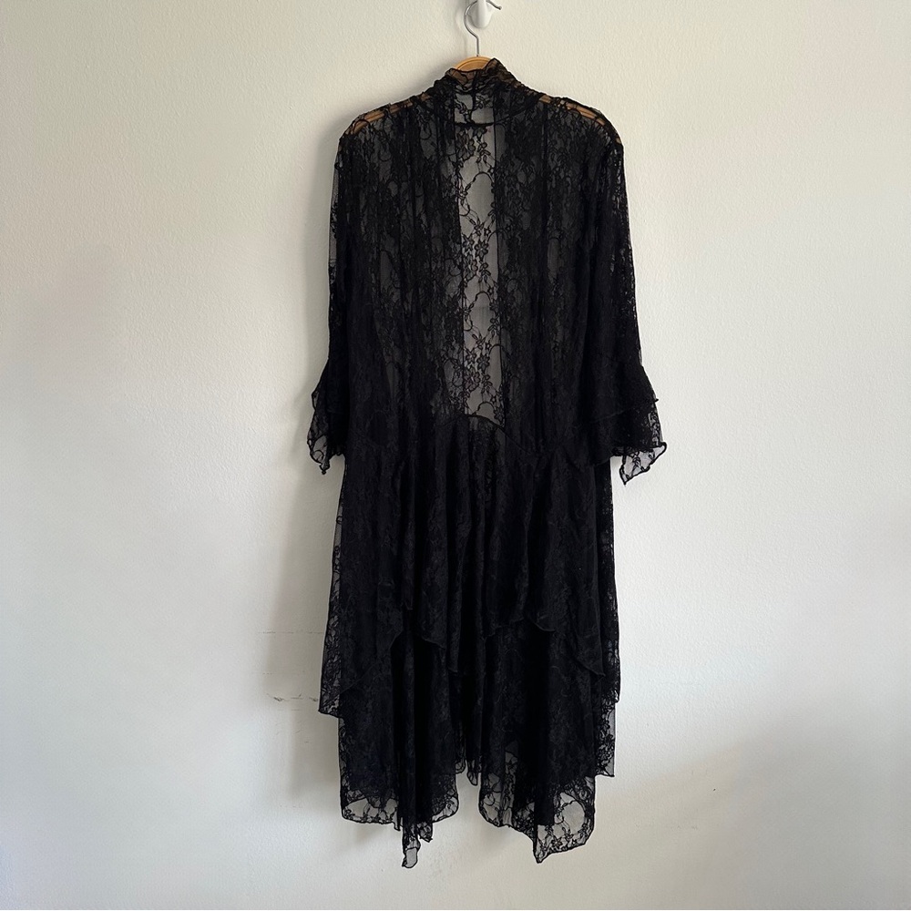 Vintage Ethos Duster Black Lace Floral Whimsigoth Goth Fairy Mesh Flare Sleeve - Picture 9 of 15